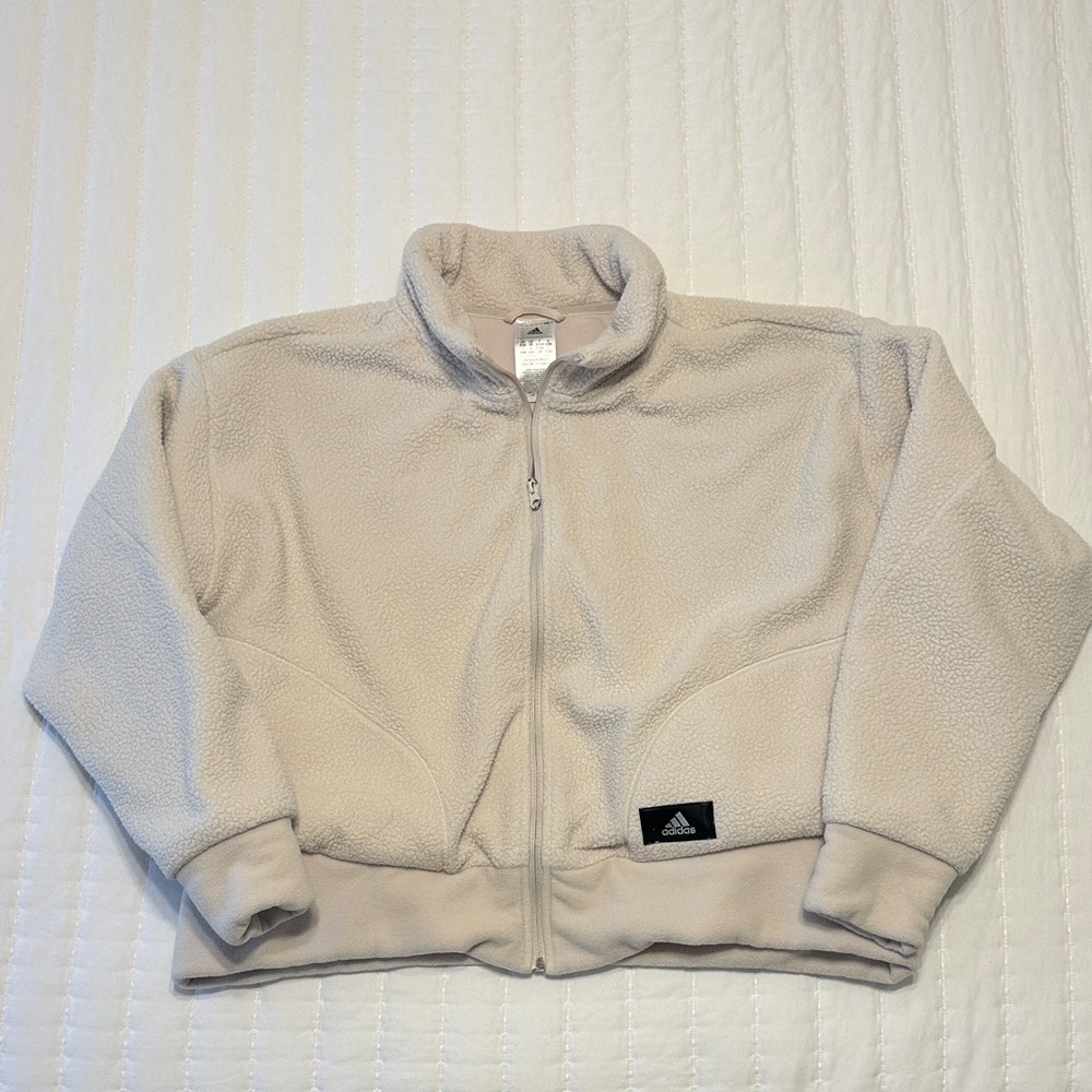 Adidas Cream Sherpa Fleece Holidayz Jacket Women’s XXL Coat Crop Warm Soft Coat